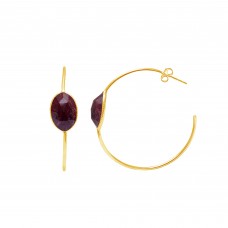 Ruby Oval Hoop gemstone earring 